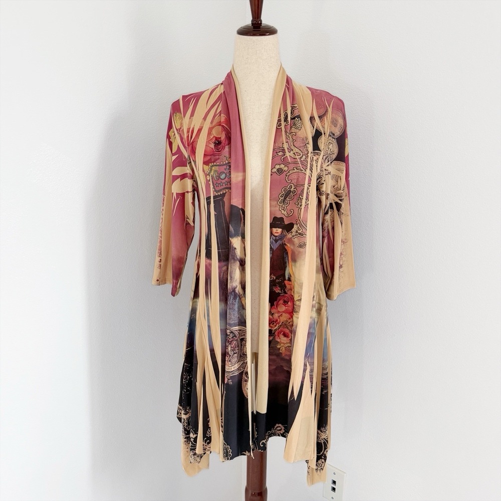 VTG Fantazia Western Kimono Top Womens Large Cowgirl Horse Graphic Art Retro USA